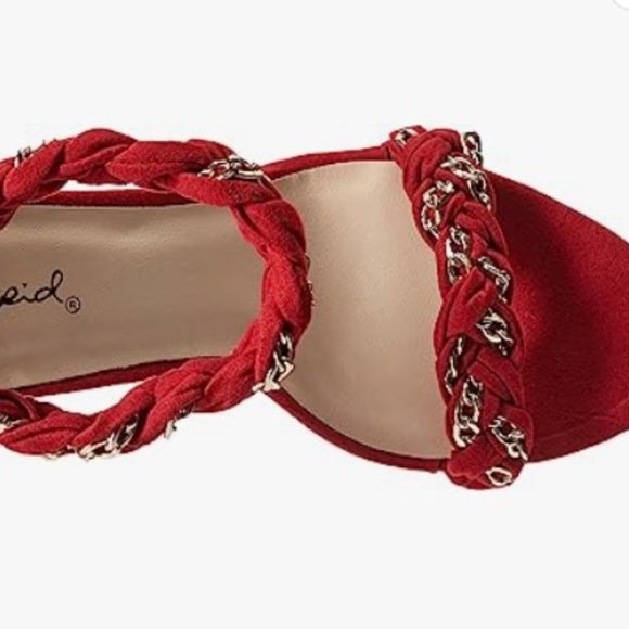 New Qupid LYRA-45 Heeled Sandal Red Suede | size  6 - Picture 3 of 6